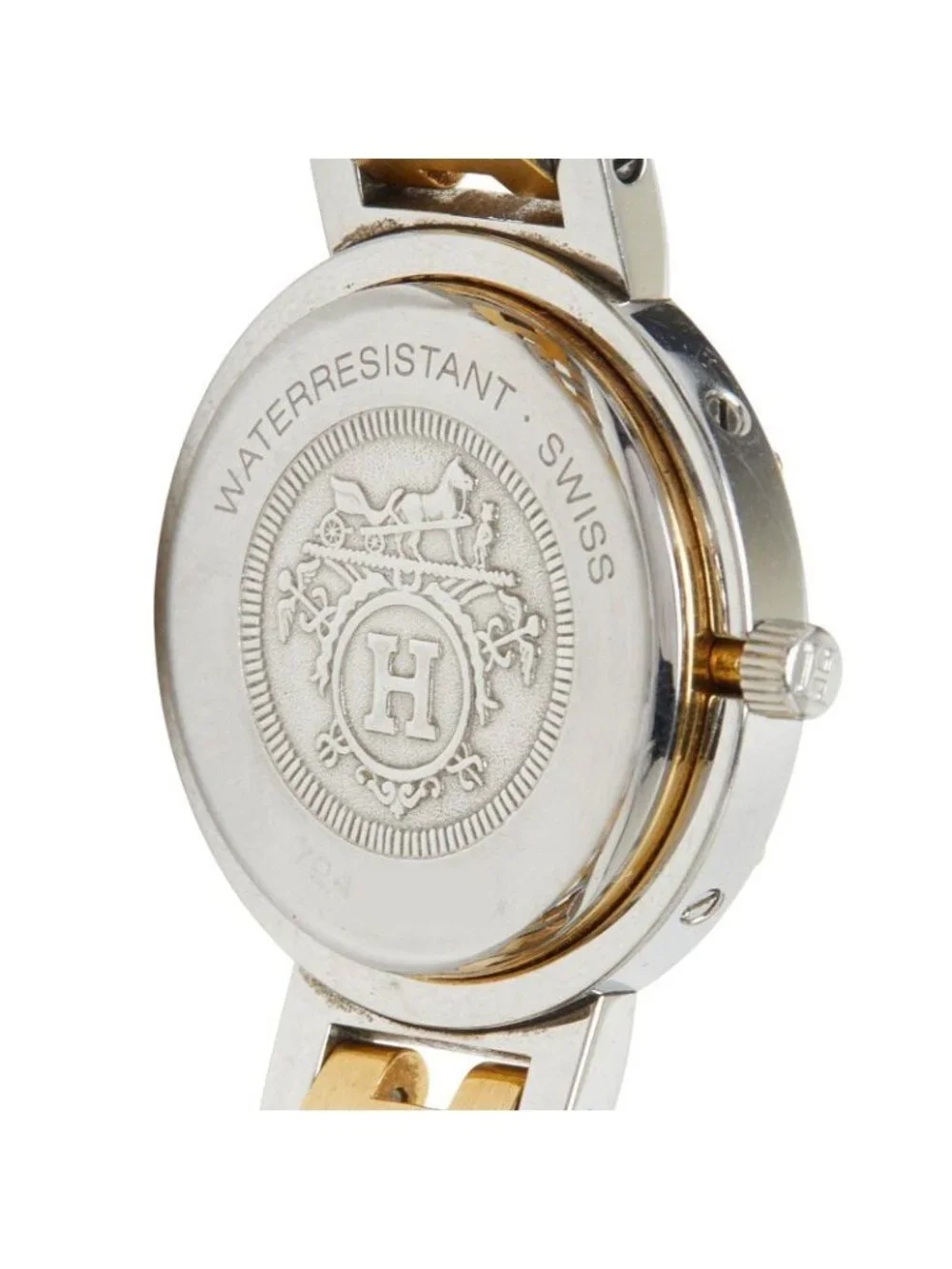 Hermes Clipper Watch White Silver Gold Stainless Steel